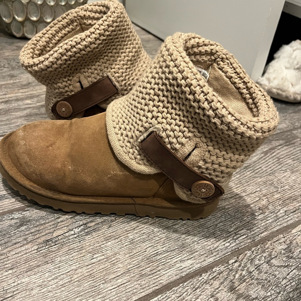 UGG Tan and Brown Winter Boots with Knit Cuff